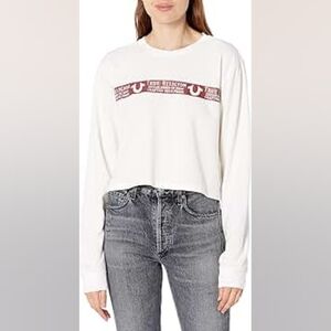 True Religion Cropped Crew Long Sleeves Red Stripe